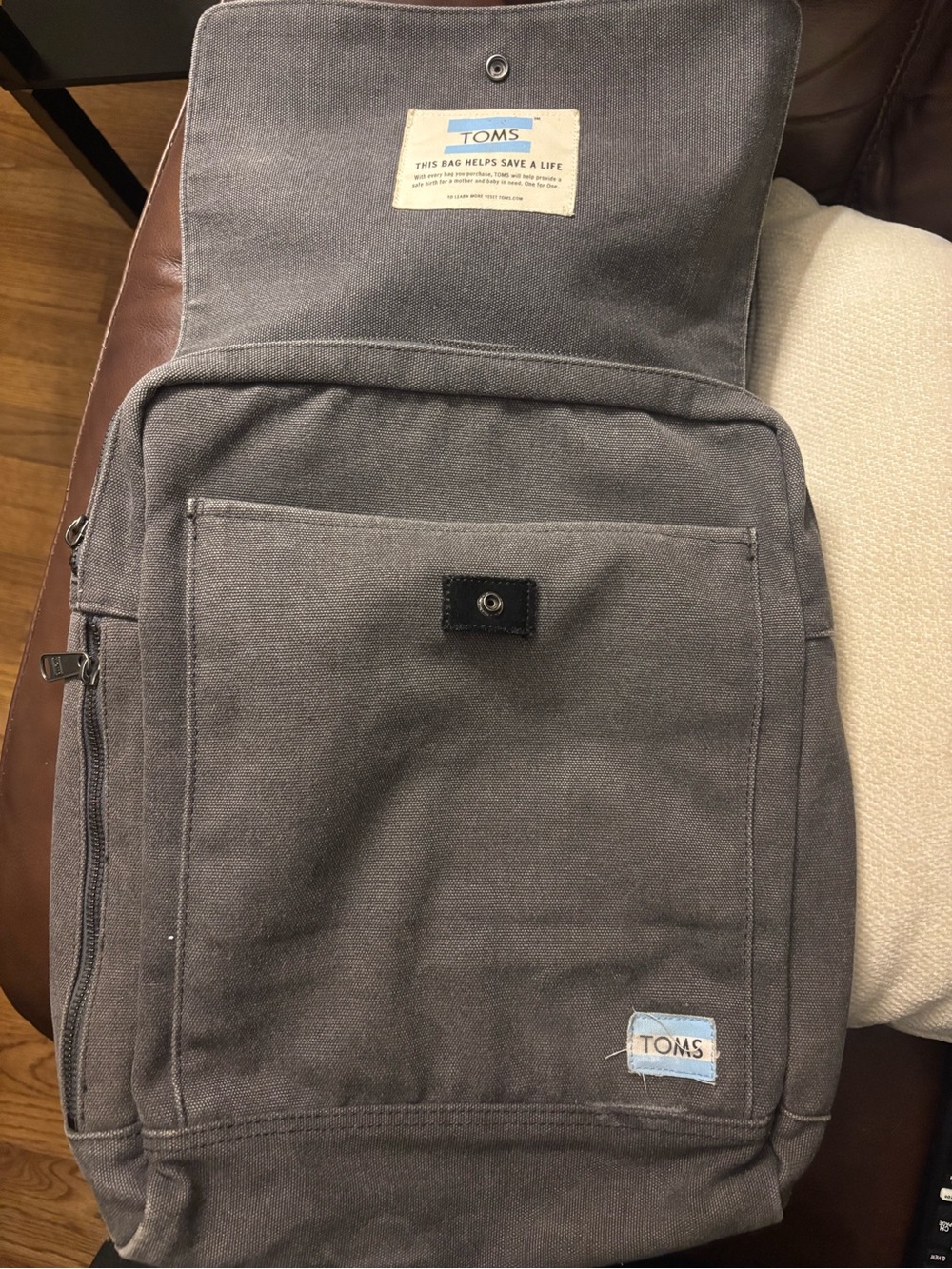 TOMS Canvas Backpack Gray Laptop Travel Casual Flap Snap Closure Unisex - Picture 8 of 11